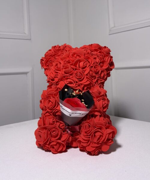 Pack Romance - Ours en fleurs rouge + Cloche Romance