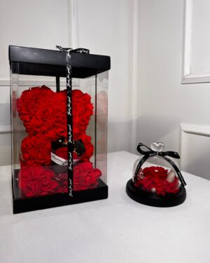 Pack Romance - Ours en fleurs rouge + Cloche Romance